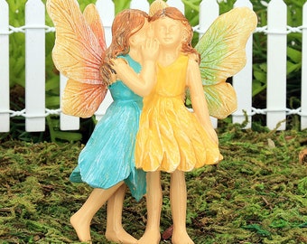 Sister's Secrets, Sharing A Secret, Best Friends,  Miniature Standing Fairies, Standing Fairy, Fairy Garden Accessory, The Fairy Garden UK