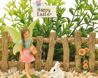 Happy Easter Collection, Easter Fairy With Basket, Easter Bunny, Easter Egg, Sign,Fence, Miniature Easter Collection, Easter Fairy Garden