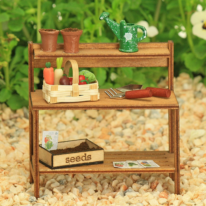Garden Potting Bench With Tiny Accessories Seed Tray Etsy