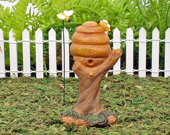 Bee Hive With Bees,  Miniature Fairy Garden Bee Hive, Honeycombe Bee Hive, Fairy Garden Accessory, The  Fairy Garden UK