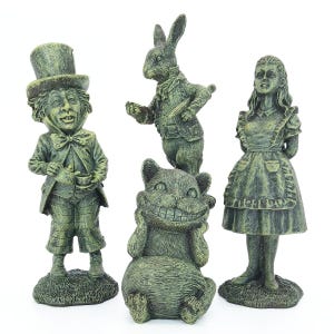 Alice In Wonderland Vintage Style Figures, Alice, Mad Hatter, White Rabbit, Cheshire Cat, Tea Party Figures The Fairy Garden UK
