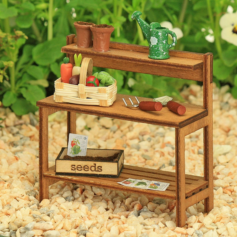 Garden Potting Bench With Tiny Accessories Seed Tray Etsy