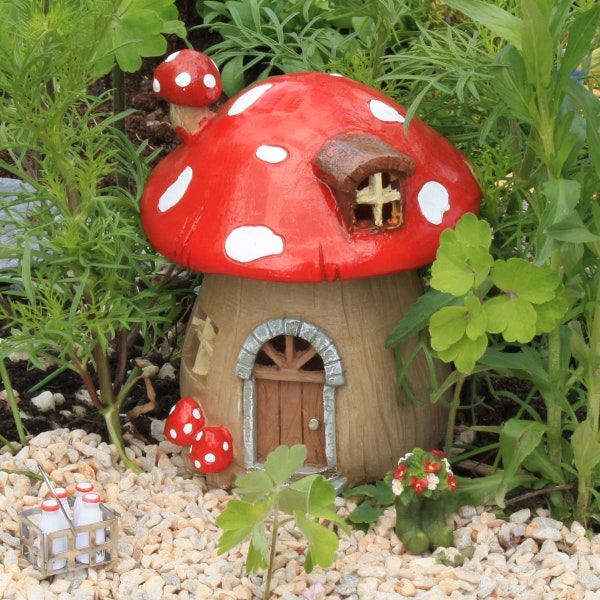 Pilz-Feenhaus mit LED-Lichtern, Fliegenpilz-Feenhaus, Pilz-Feen-Cottage, The Fairy Garden, UK Fairy Garden