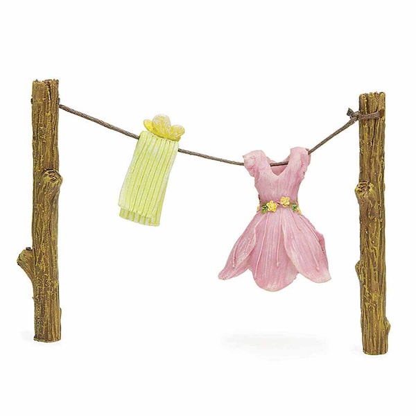 Corde à linge féerique avec robe de fée et essuie-mains, corde à linge fée, corde à linge miniature, accessoire de jardin féerique, The Fairy Garden Royaume-Uni