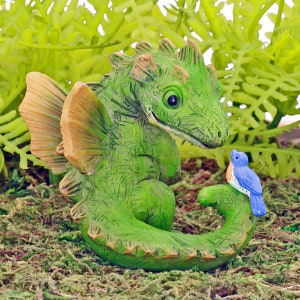 Quiet Conversation, Dragon & Bluebird, Miniature Dragon For Fairy Garden, Fairy Garden Accessory, The Fairy Garden by Jennifer