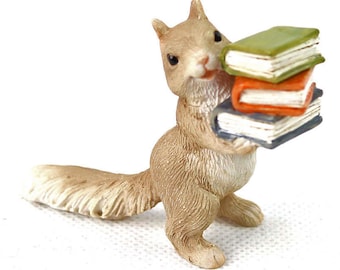 Squirrel and Books, Miniature Squirrel Carrying Books, Fairy Garden Squirrel, The Fairy Garden, UK Fairy Garden