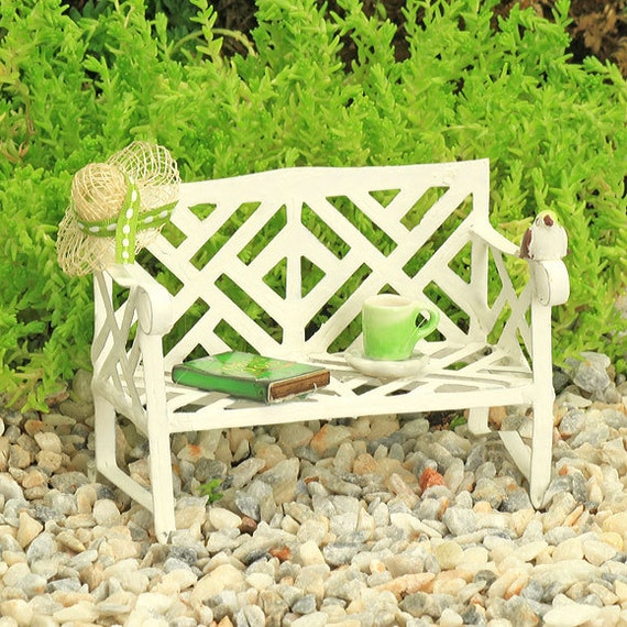 Lazy Days White Garden Bench With Sunhat Tiny Book Teacup Etsy