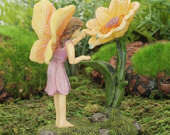 Morning Dew, Fairy & Sunflower, Fairy Garden Accessory, Miniature Fairy Figure, The Fairy Garden, UK Fairy Garden