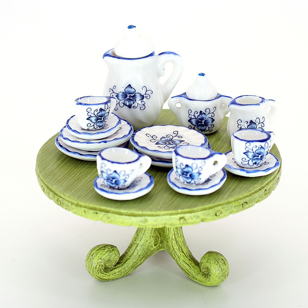 Me Not Design 15 Piece China Tea Set, Miniature Fairy Garden Tea