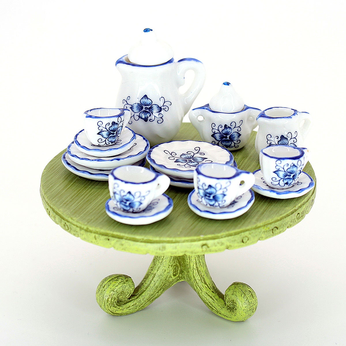 Forget Me Not Design 15 Piece China Tea Set, Miniature Fairy Garden Tea Set, Dolls House Tea Set, Fairy Tea Time,  The Fairy Garden UK