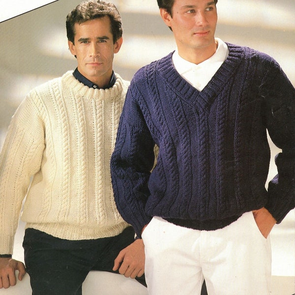 Men's V Neck And Round, Crew Neck Sweater, 36 - 48'', Knitting Pattern, PDF Instant Download.
