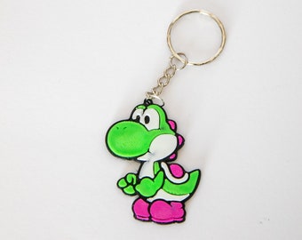 Green Yoshi Keychain from Super Mario Bros, Nintendo Character Gift, Keyring for Backpack