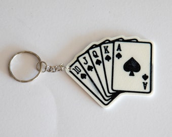 Regalo perfecto para el jugador: Llavero o collar Royal Flush Poker Lucky Charm, accesorios de mochila- Impreso en 3D - Use su suerte