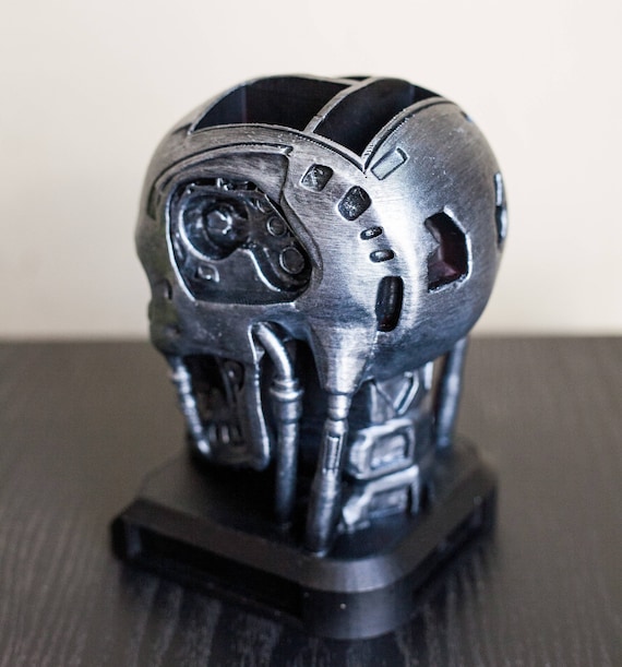 Terminator Skull Terminator T800 Robot Pen Holder Statue Bust
