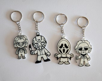 Classic Horror Icons Keychain Set for Fans Jason Voorhees, Michael Myers, Ghostface, Chucky
