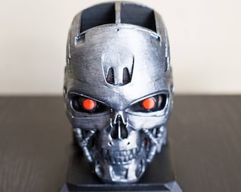 Terminator skull Terminator t800 Robot  Pen Holder Statue Bust Sculpture pop culture 3d printed hand painted geek gift gift for him