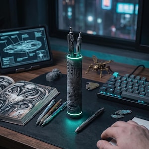 Cilindro biomeccanico ispirato a H.R. Giger, porta spazzolino fosforescente, decorazione a forma di artefatto alieno fantascientifico, ampolla cyberpunk gotica