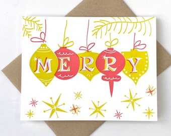 Retro Holiday Letterpress Greeting Card for Christmas, New Year or other Merry Events