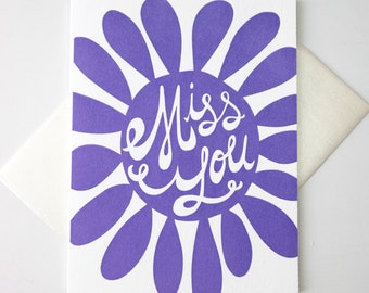 Miss You Letterpress Greeting Card, Flower for Friends and Family You Haven’t Seen