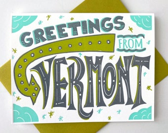 Greetings From Vermont letterpress greeting card from the Green Mountain State