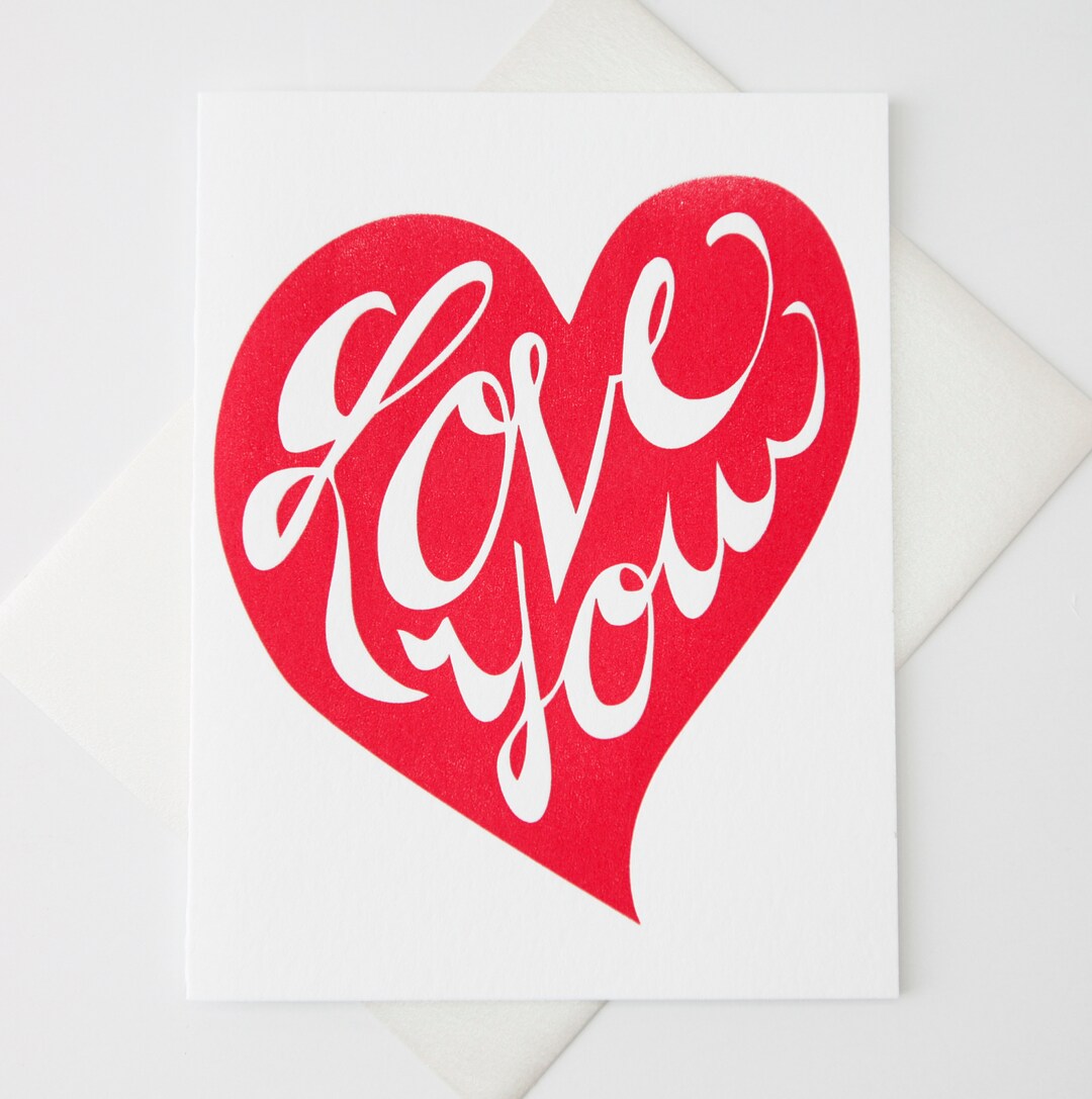 Red Love Heart Card Valentine Card Letterpress Note Cards Small Note Cards  Red Heart Love Note Card Card for Her Card for Him 