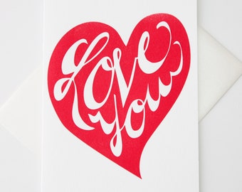 Love You Heart Letterpress Greeting Card