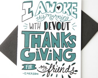 Thanksgiving for My Friends Letterpress Greeting Card Handmade To Show Love and Appreciation for Friendship