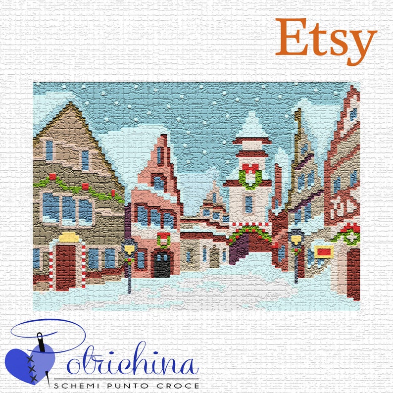Kit Punto Croce Per Cuscino Paesaggio 45x45 Cm | Per Principianti Con Tela Stampata E Fili | Decorazione Casa Fai Da Te