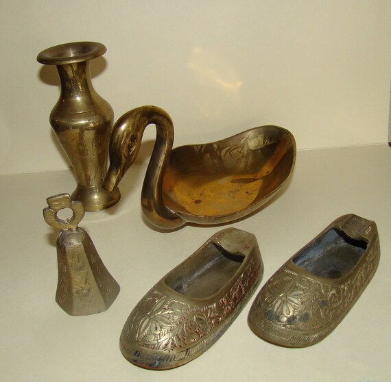 Price Reduced Vintage 1950s Indian Brass Decorative 5 Piece Etsy