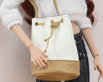 Large White & Tan Bucket Bag | 5 Surprise Mini Brands Fashion Series 1 | Realistic Accessory for 1:6 Scale Doll with Custom Sized Gift Box