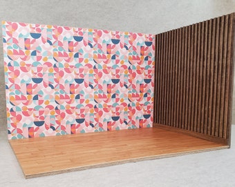 Mid-Century Modern Decorated Room (large) - 1:6 Scale Room Box Diorama for Barbie, Pullip and Blythe Dolls