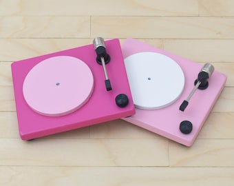 Pink Record Player for 1:6 Scale Doll |Solid Wood | Multiple Colors