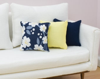 Navy Floral Collection | Handmade Doll Throw Pillows | 1:6 or 1/12 scale