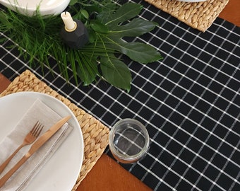 Black & White Checkered Table Runner, Black Farmhouse Table Runner