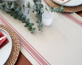 Red Stripe Grain Sack Table Runner, Farmhouse Decor