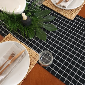 Black & White Checkered Table Runner, Black Farmhouse Table Runner