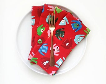 Ugly Sweater Christmas Napkins, Family Christmas Cloth Napkins, Set of 4