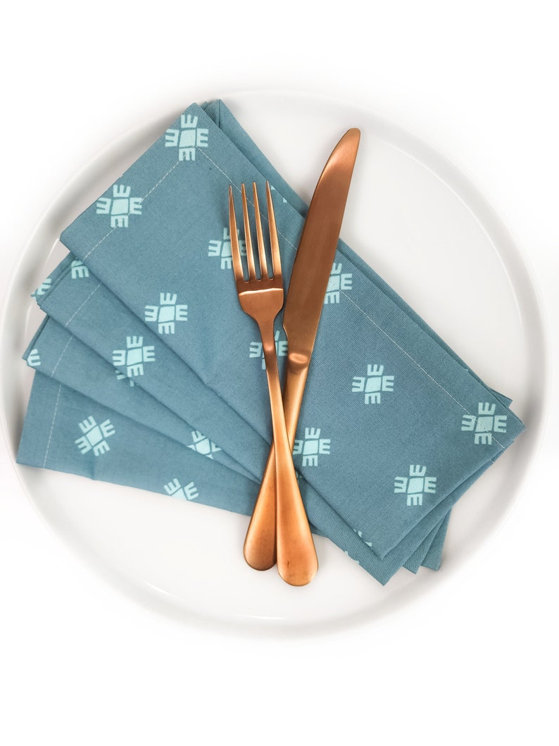 Dusty Blue Block Print Cloth Napkins, Set of 4 image 7