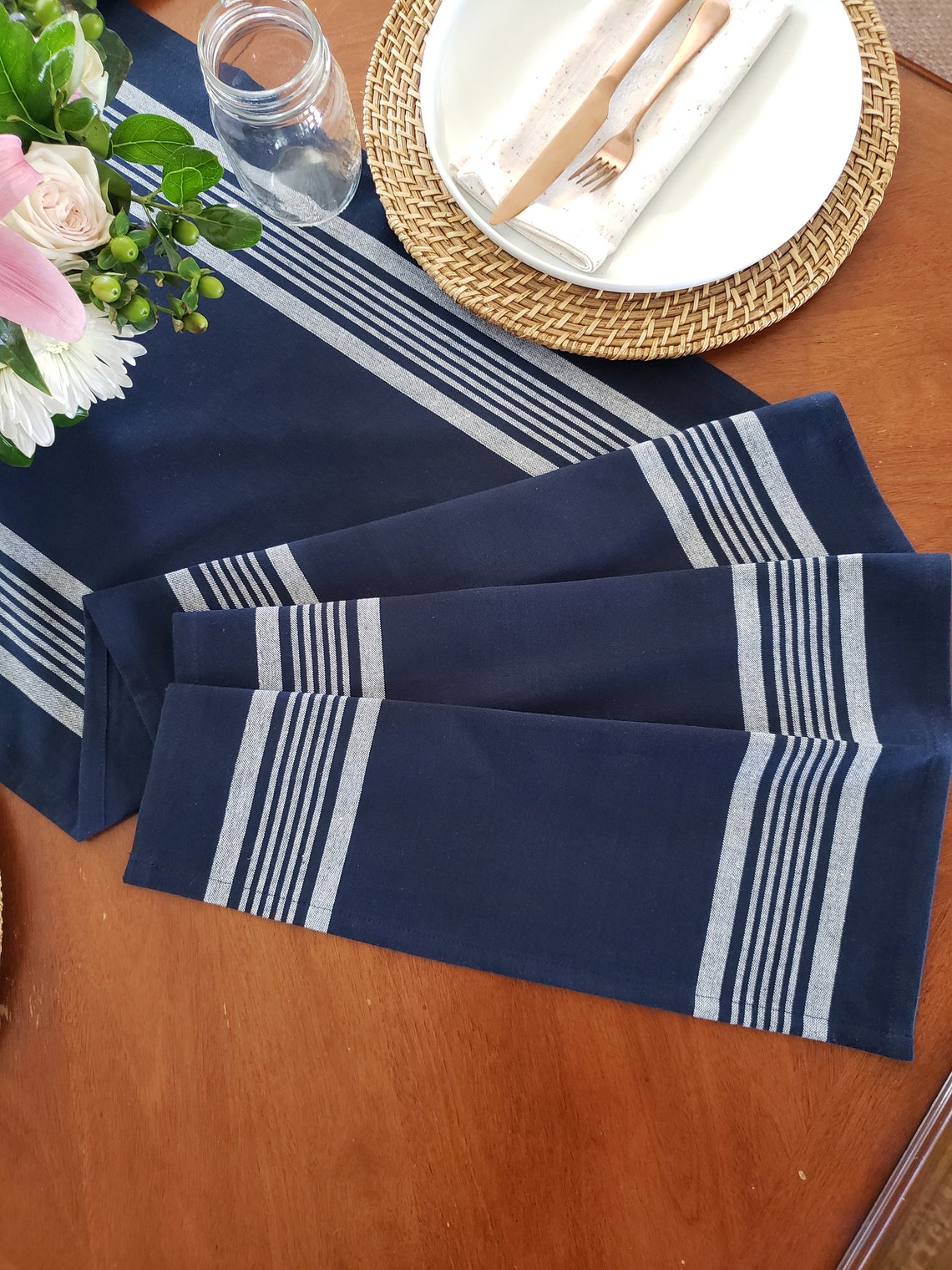 Navy Blue Table Runner Extra Wide Table Runner Navy Blue Etsy