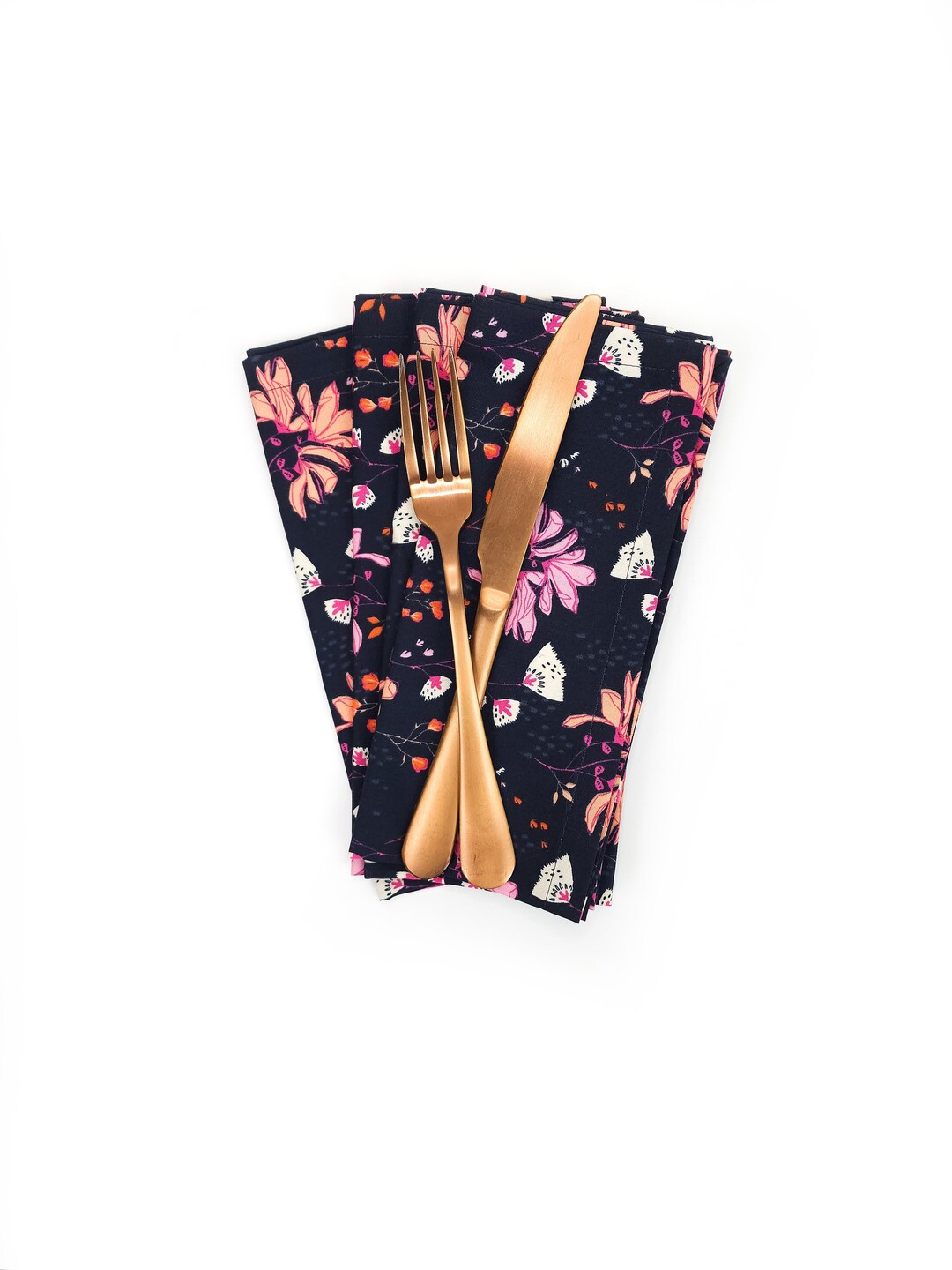 Navy Blue Wildflower Cotton Napkins, Set of 4 Cloth Napkins Etsy