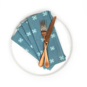 Dusty Blue Block Print Cloth Napkins, Set of 4 image 5