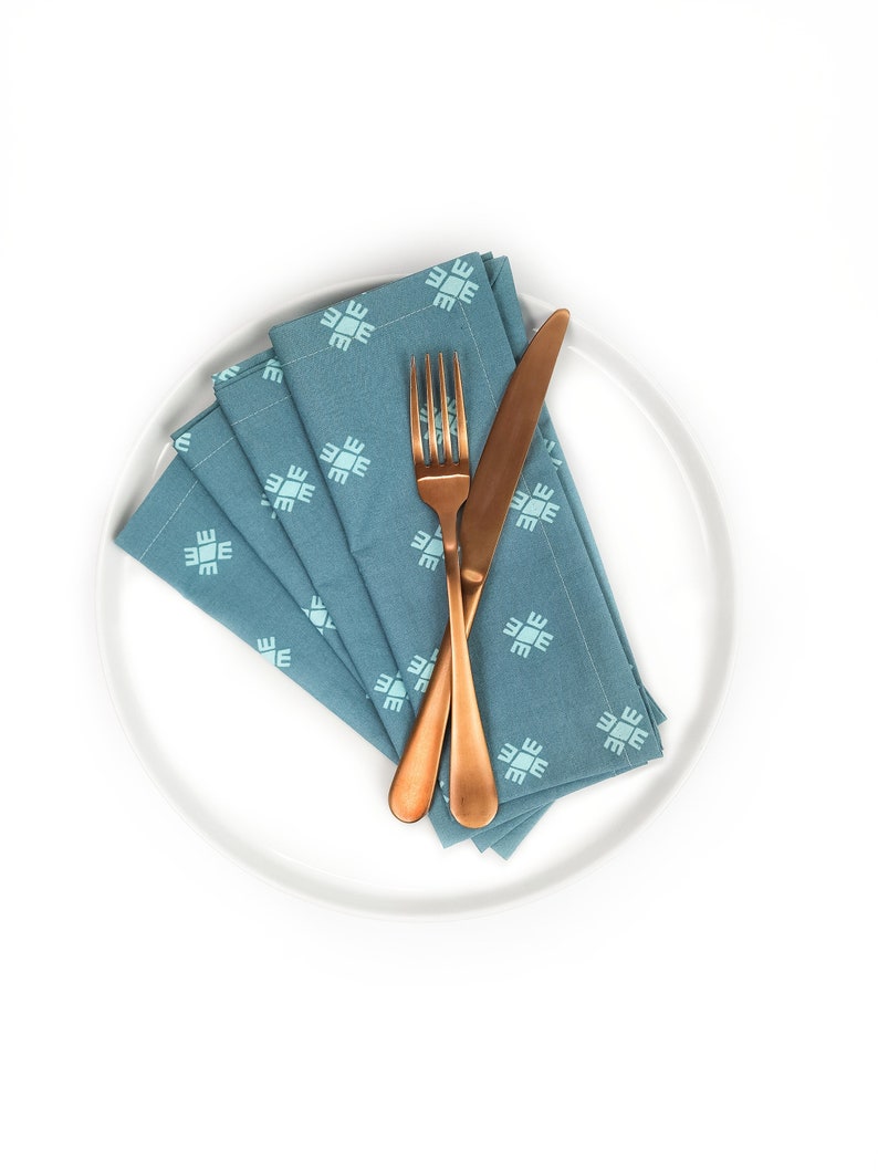 Dusty Blue Block Print Cloth Napkins, Set of 4 image 5