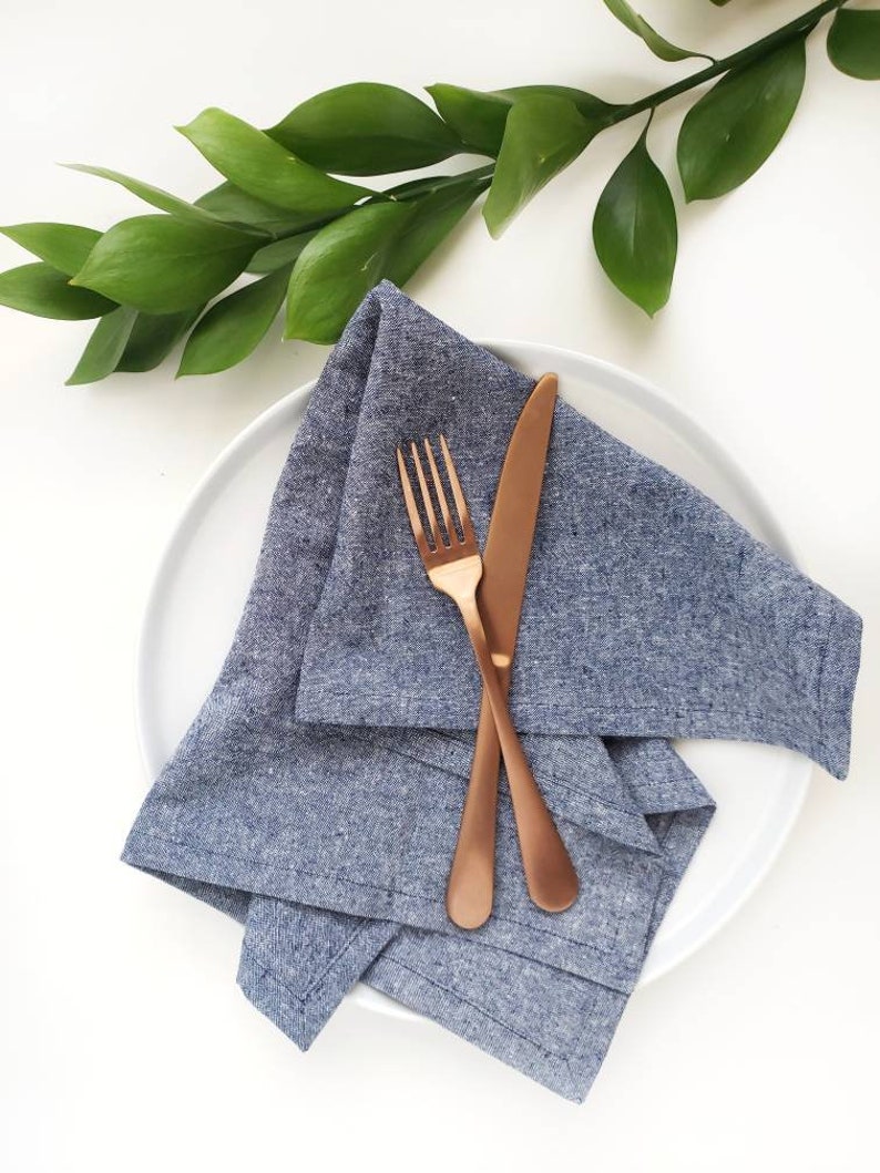 Blue Linen Napkins Chambray Linen Napkins Modern Cloth Etsy
