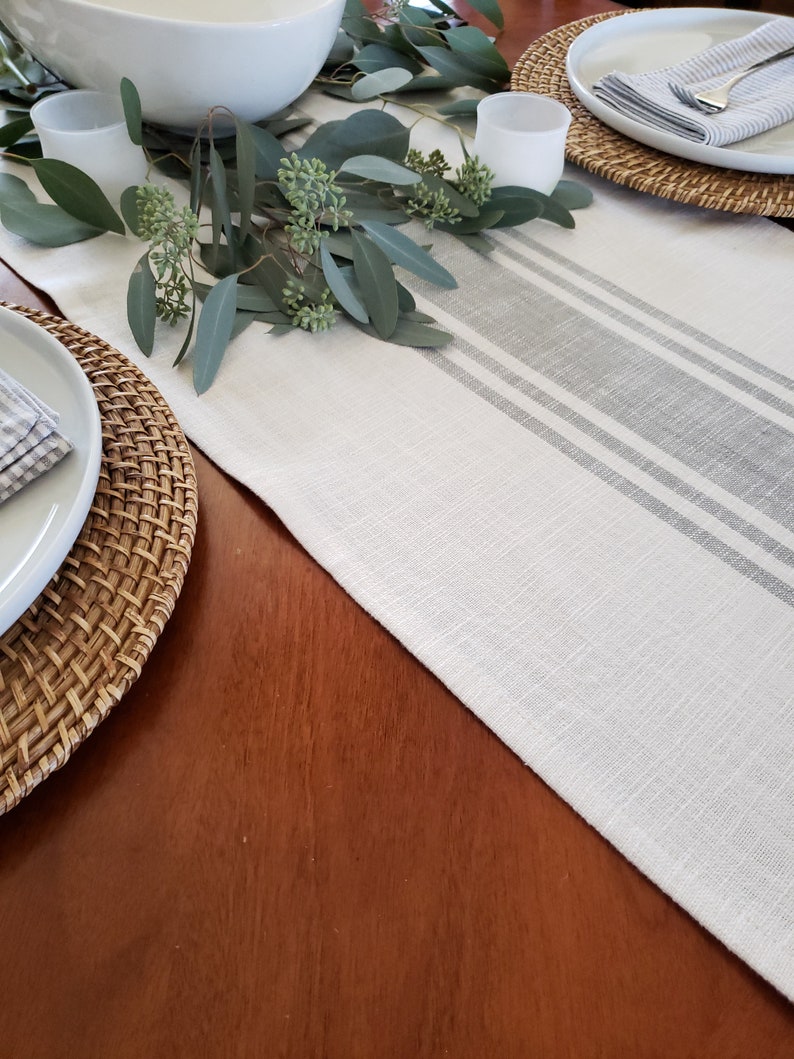Farmhouse Table Runner Ivory Grain Sack Runner Ivory & Gray Etsy