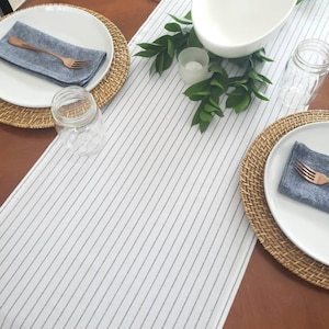 Blue Ticking Stripe Runner, Blue & White Table Runner