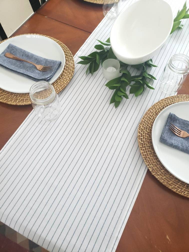 Blue Ticking Stripe Table Runner