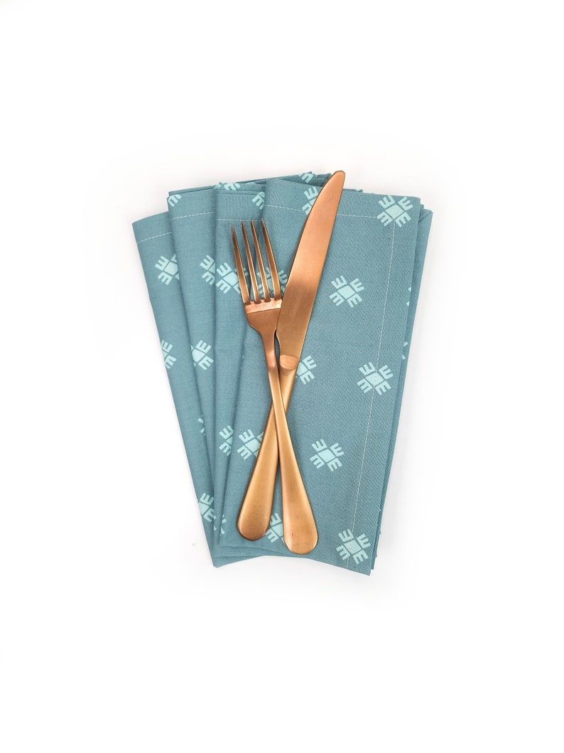 Dusty Blue Block Print Cloth Napkins, Set of 4 image 10