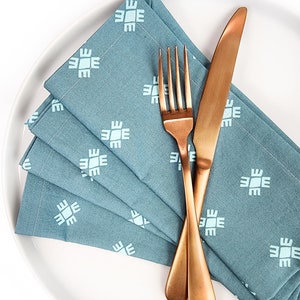 Dusty Blue Block Print Cloth Napkins, Set of 4 image 3