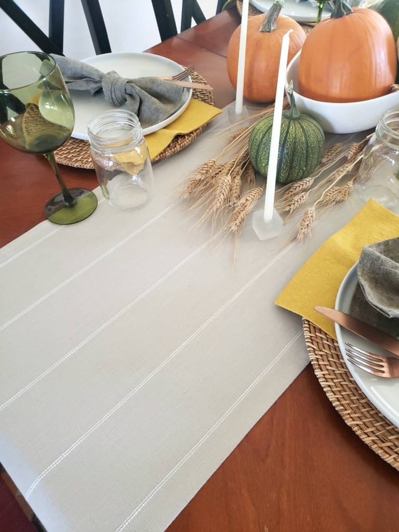 Farmhouse Table Runner Beige & White Striped Runner Beige Etsy