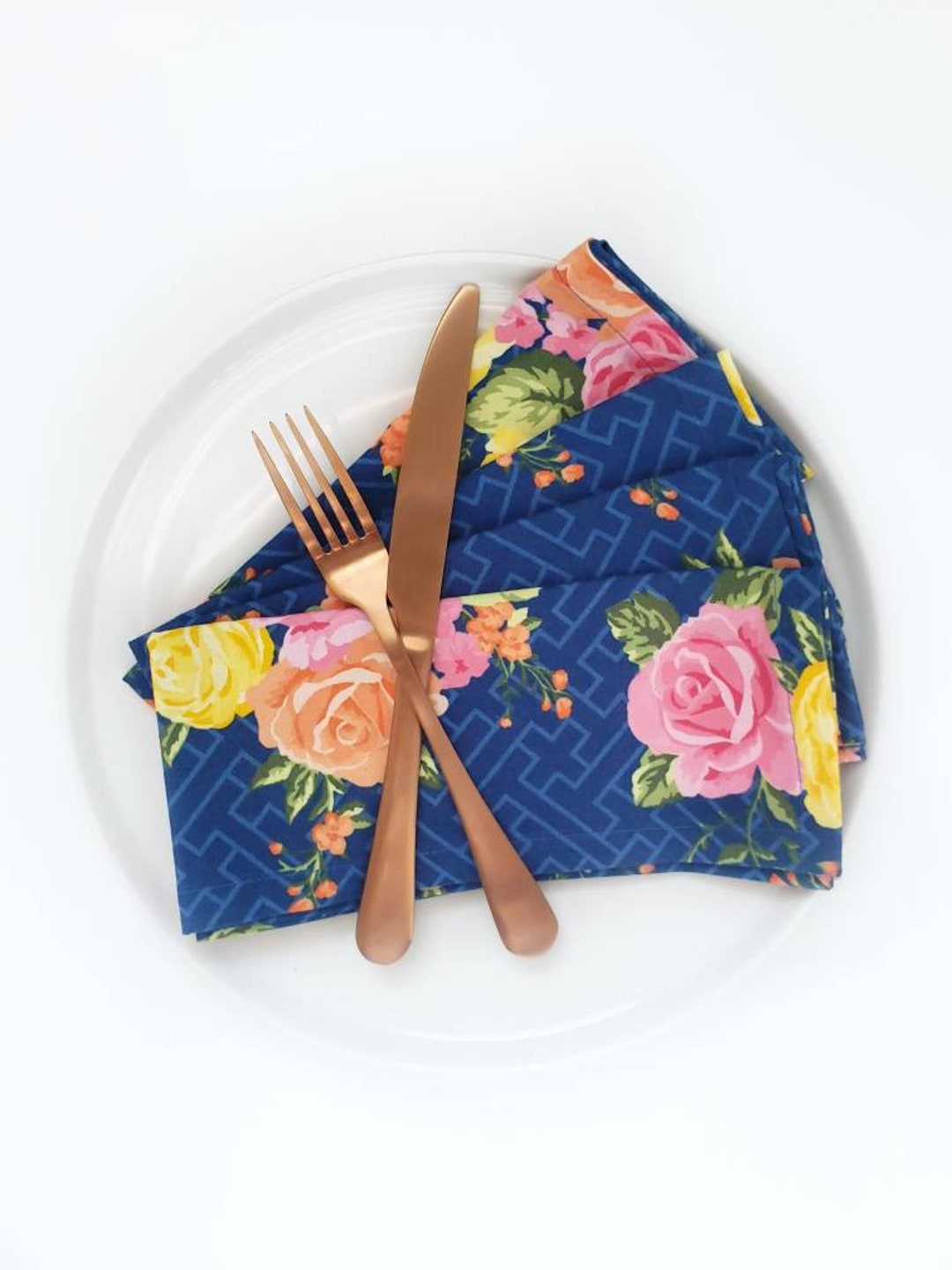 Blue Floral Cloth Napkins, Blue Cloth Napkins, Mother's Day Napkins Etsy
